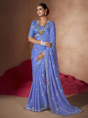 ANOUK Printed Bandhani Pure Silk Saree(Blue)