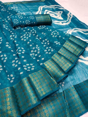 aslisanskriti Printed Bandhani Cotton Blend Saree(Multicolor)