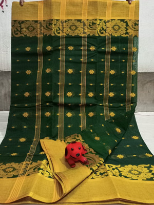 Sonalisari Self Design Tant Pure Cotton Saree(Dark Green)