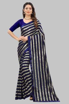 LADY SHOPI Embellished Bollywood Georgette Saree(Dark Blue)