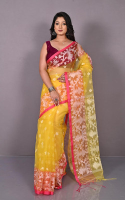 ADbutiq Applique Bollywood Muslin Saree(Yellow)
