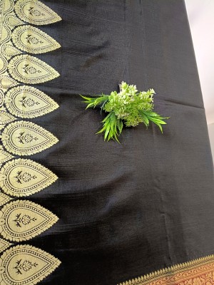 Zohra Mahal Solid/Plain, Woven Banarasi Satin Saree(Black)