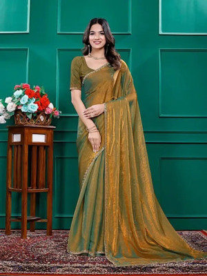 Niraj Creations Solid/Plain Bollywood Silk Blend Saree(Yellow)