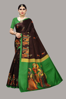YASHIKA Printed Bollywood Art Silk Saree(Brown)