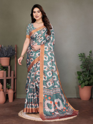 Soor Panchi Self Design Handloom Cotton Linen Saree(Light Green)