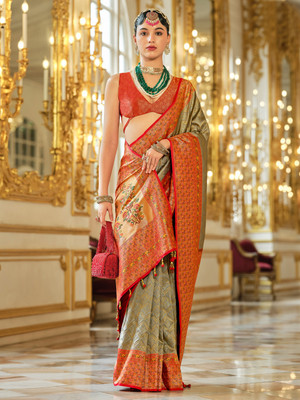 ANOUK Woven Kanjivaram Silk Blend Saree(Grey)