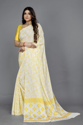 getdeal Printed Bollywood Silk Blend Saree(White, Yellow)