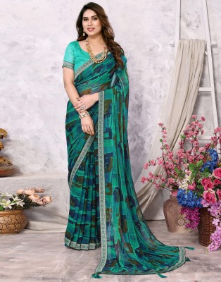 SIRIL Printed Bandhani Chiffon Saree(Green, Multicolor)