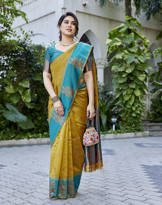 YASHIKA Woven Daily Wear Cotton Silk Saree(Yellow)