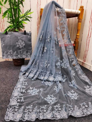 GALANI ENTERPRISE Embroidered Bollywood Net Saree(Grey)