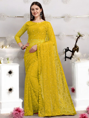NORAFLEXx Self Design Bollywood Net Saree(Yellow)