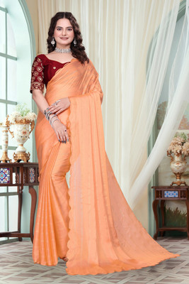 BADE SUHANE Solid/Plain Bollywood Georgette Saree(Orange)