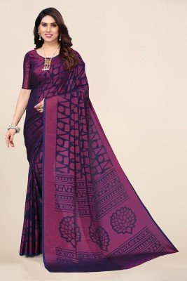 Divastri Floral Print, Printed Bollywood Chiffon, Brasso Saree(Dark Blue)