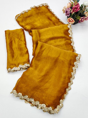 THE URBAN DIVA Embellished Bollywood Jimmy choo Saree(Yellow)