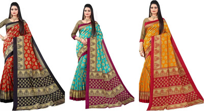 Vimalnath Synthetics Printed Bollywood Art Silk Saree(Pack of 3, Multicolor)