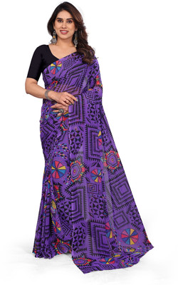 Jayu Floral Print Daily Wear Georgette Saree(Purple)