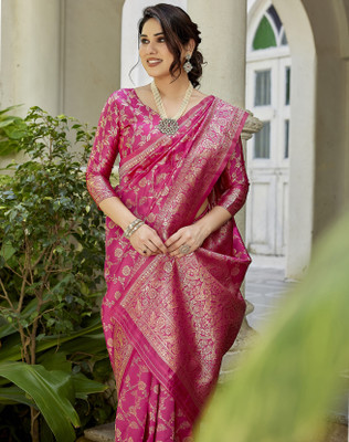 YASHIKA Woven Kanjivaram Art Silk Saree(Pink)