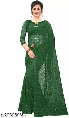 Vragi Woven Bollywood Net Saree(Green)