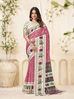 Zenophily Solid/Plain Maheshwari Chiffon Saree(Pink)
