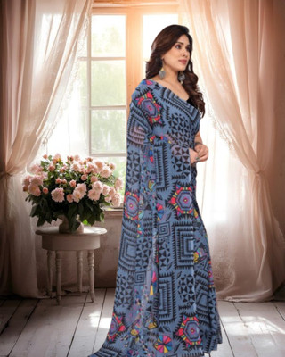 JAYAMENTERPRISE Digital Print, Self Design, Printed Bollywood Georgette Saree(Grey)