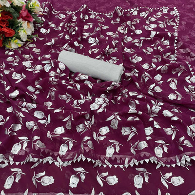 PIYA DESIGNER Temple Border Bollywood Georgette Saree(Purple)