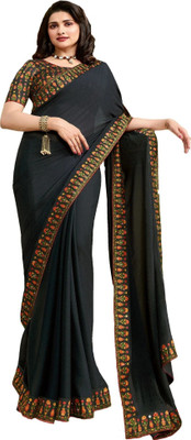 RAJESHWAR FASHION Dyed, Solid/Plain, Self Design, Digital Print Bollywood Pure Silk Saree(Black)