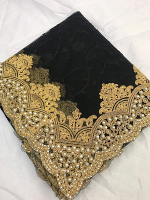 Zenomics Embroidered Bollywood Net Saree(Black)