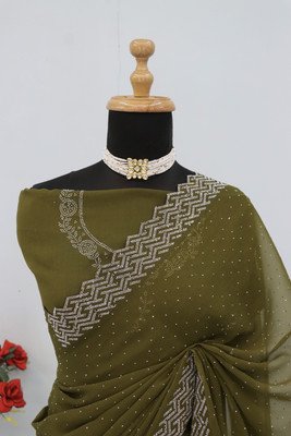 HouseOfCommon Embellished Bollywood Organza Saree(Light Green)