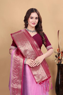 Aarunika LGF Solid/Plain, Striped Bollywood Organza Saree(Pink)