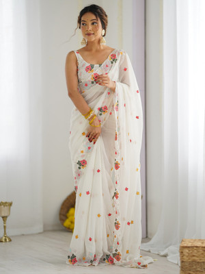 Sareemall Embellished Bollywood Georgette Saree(White)