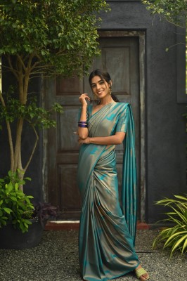 Anjaneya Sarees Self Design Banarasi Silk Blend Saree(Light Blue)