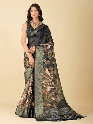 Houri Fab Printed Bollywood Georgette Saree(Dark Green)