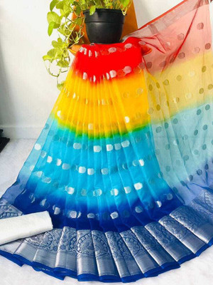 KOTHARI BS Dyed Bandhani Organza Saree(Blue)