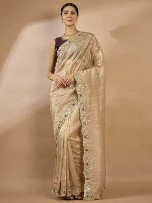 Sareemall Embellished Bollywood Organza Saree(Cream)