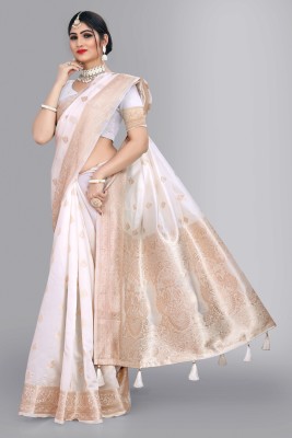 kahan Woven Daily Wear Tussar Silk Saree(White)