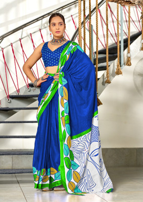 RADHA LAKSHMI Printed Ikkat Pure Cotton Saree(Dark Blue)