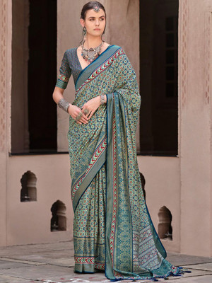 ANOUK Printed Banarasi Silk Blend Saree(Dark Blue)