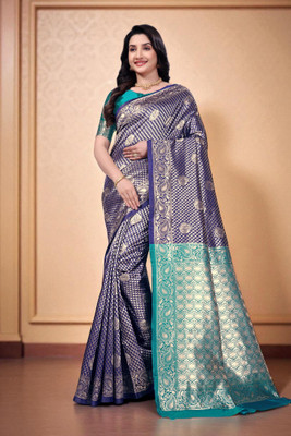 JAY KHODIYAR EMBROIDERY Self Design, Woven Bollywood Jacquard Saree(Blue)