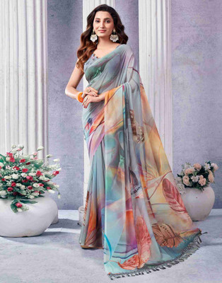 shiv textiles Printed Bollywood Chiffon Saree(Grey)