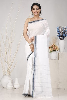 DipDiya Solid/Plain, Woven Tant Pure Cotton Saree(White, Black)