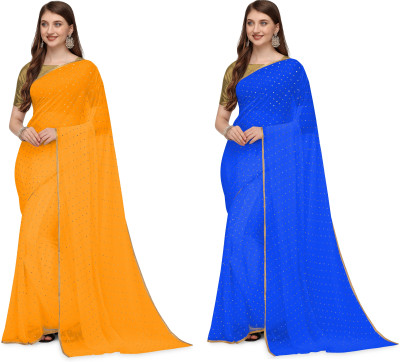 REDFISH Solid/Plain Daily Wear Chiffon, Georgette Saree(Yellow, Blue)