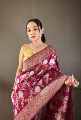 MAHADEV DESIGN Woven Banarasi Pure Silk Saree(Magenta)