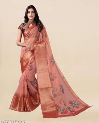 Banaras silk palace Digital Print Banarasi Organza Saree(Red)