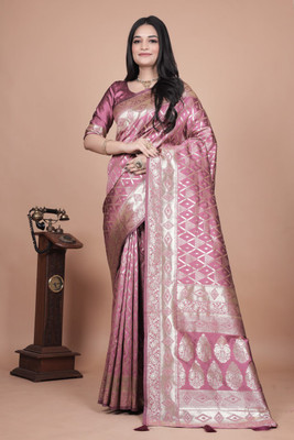 Trushna Fashion Woven Banarasi Pure Silk Saree(Pink)