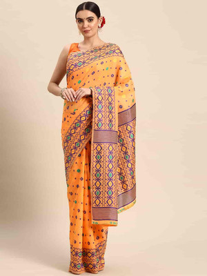 Divastri Woven Jamdani Pure Cotton Saree(Yellow)