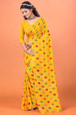 Divastri Printed Daily Wear Georgette Saree(Yellow)