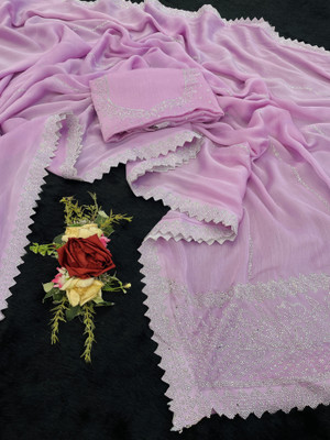 JennyFeb Villa Embellished Bollywood Pure Silk Saree(Purple)