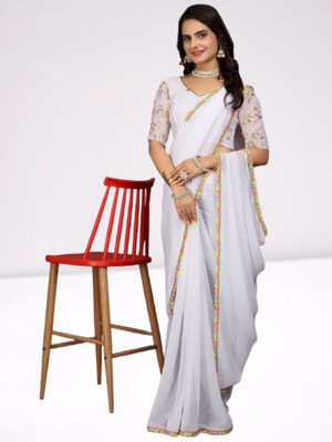 DG's Attire Self Design Bollywood Georgette Saree(White)