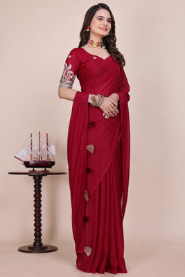 K 5 FASHION Solid/Plain Bollywood Georgette Saree(Maroon)