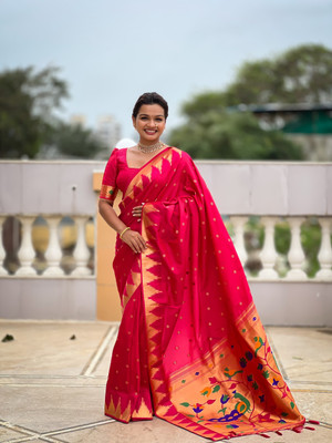 Divastri Printed Paithani Cotton Silk Saree(Multicolor)